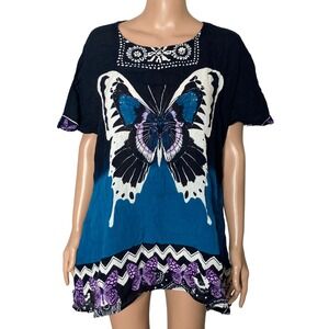 Butterfly Top Womens XL Dark light Blue Purple Lightweight
